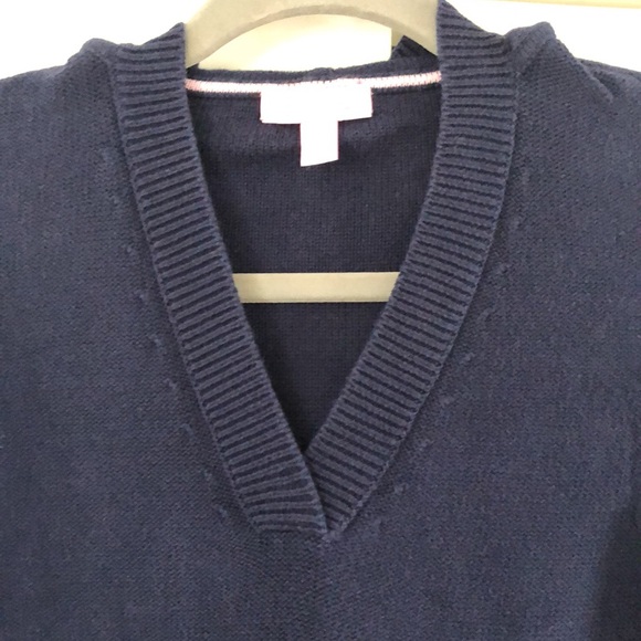 Lilly Pulitzer Navy Hooded V-Neck Cotton Knit Sweater with Kangaroo Pocket Small - Picture 3 of 6